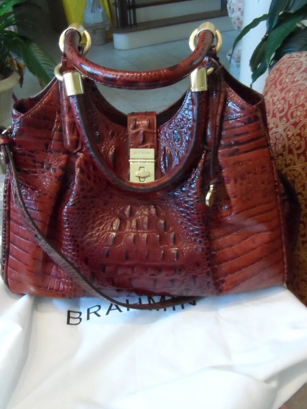 New Brahmin Elisa Pecan Melbourne Leather Handbag
